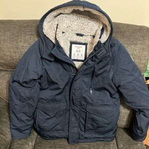 Abercrombie Kids Dark Blue Puffer Jacket with Sherpa Lining